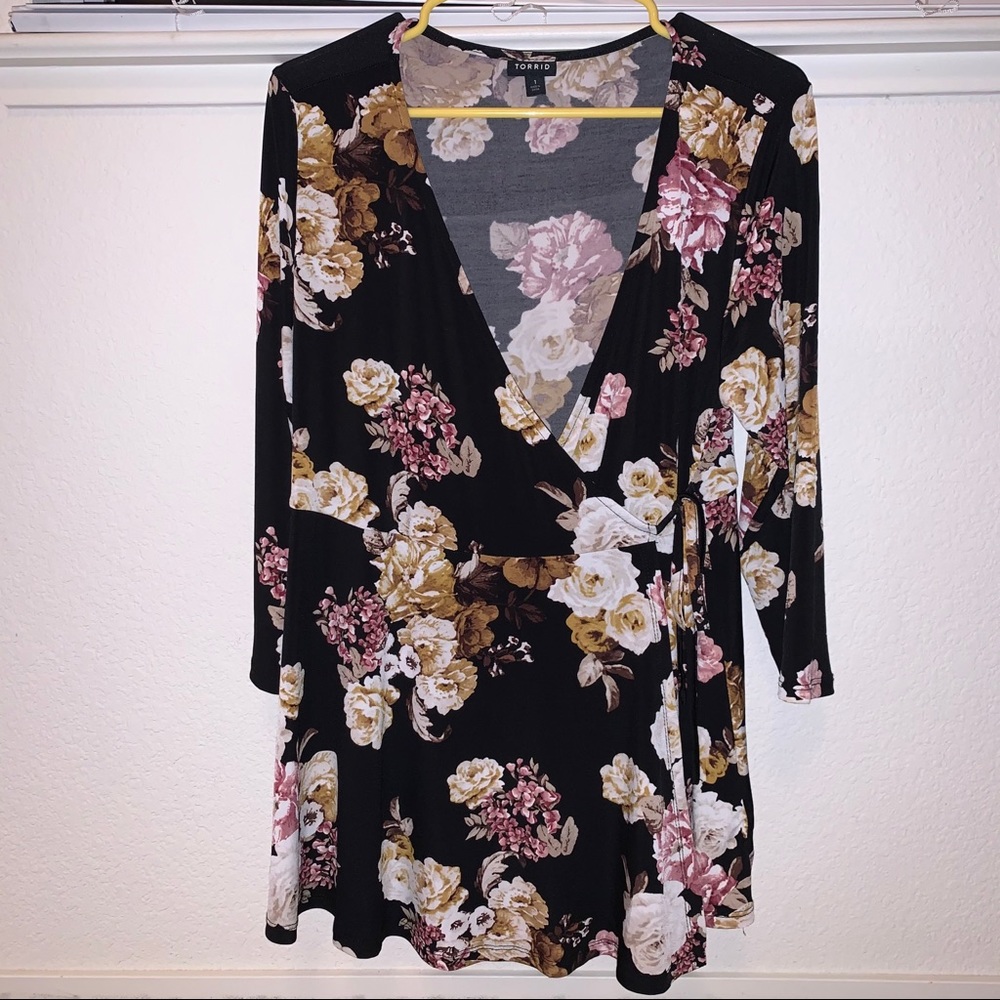 Torrid black floral wrap blouse